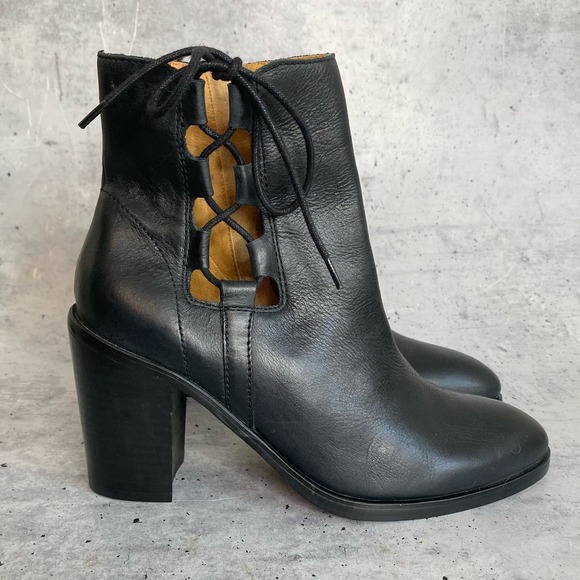 Latigo Jace black leather lace up side heeled ankle boot 7 - Picture 1 of 13